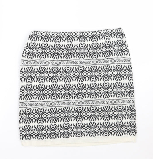 Boohoo Womens White Geometric  A-Line Skirt Size M