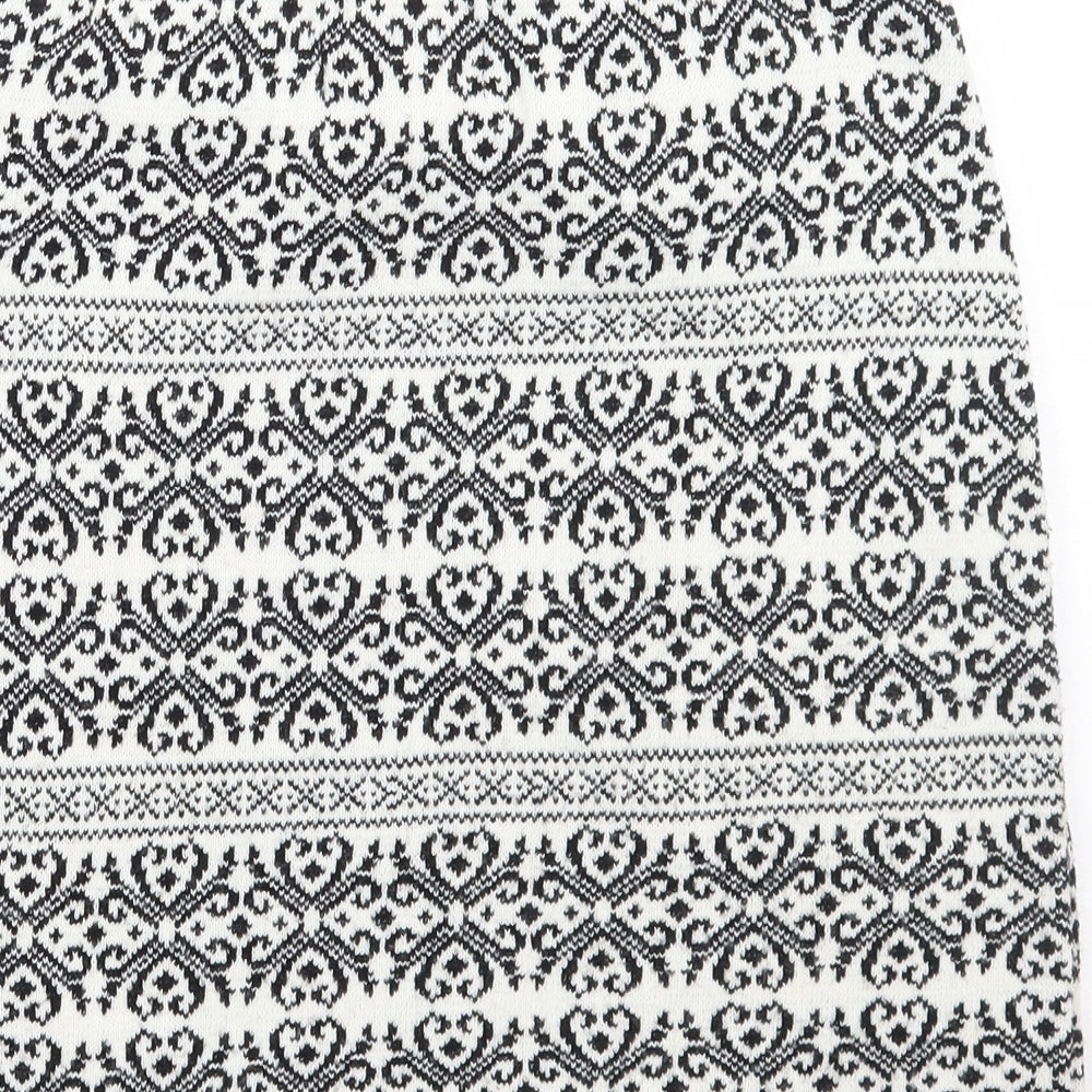 Boohoo Womens White Geometric  A-Line Skirt Size M