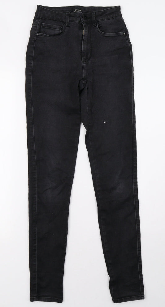 Additional front view of Only women’s black denim skinny jeans, size S, 32-inch leg
