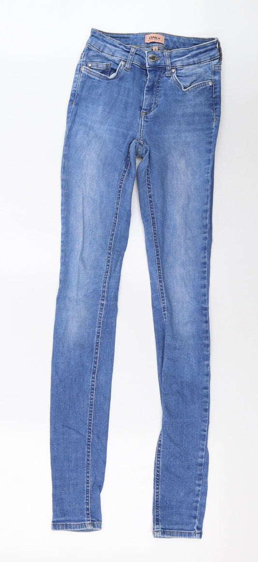 Additional front view of Only women’s blue denim skinny jeans, size UK 4, 34-inch leg