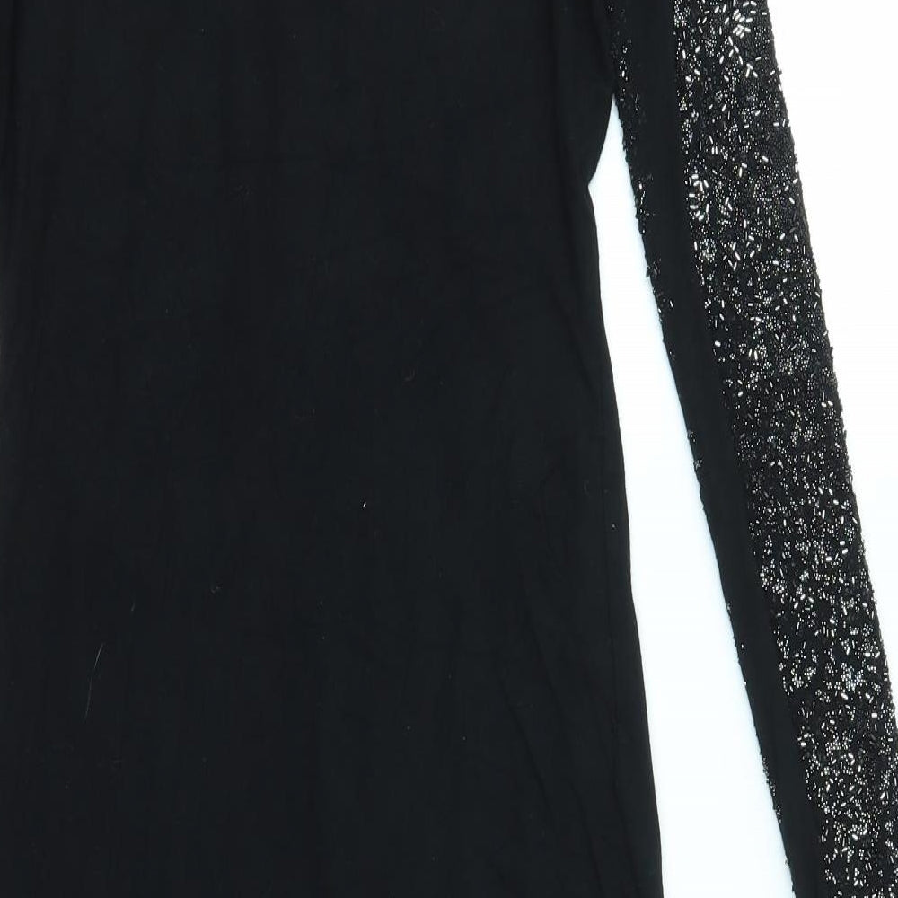 Brand and care label for ASOS women’s black bodycon, size UK 8