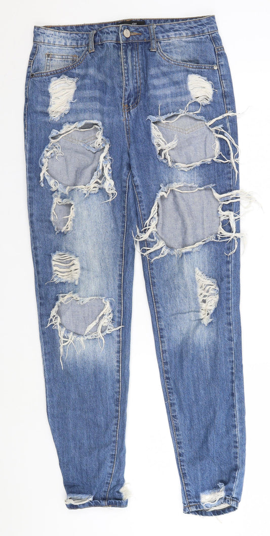 Additional front view of Missguided women’s blue straight jeans, size UK 10, 28-inch leg