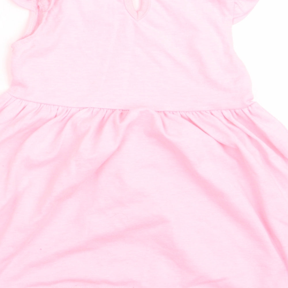 Brand and care label for Disney girls’ pink fit & flare, size 6-9, months