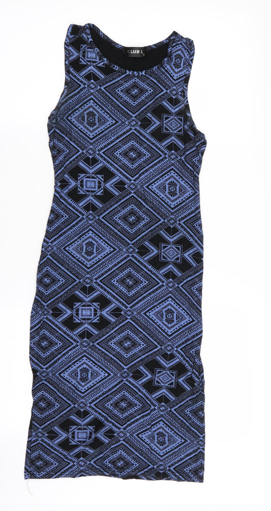 Additional front view of Club L women’s multicoloured geometric pencil dress, size UK 8