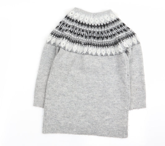 Primark Girls Grey Geometric Pullover Jumper Size 7-8 Years