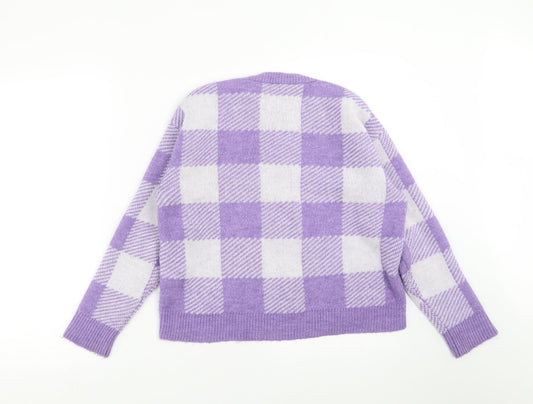 Primark Womens Purple Check Knit Pullover Jumper Size XS