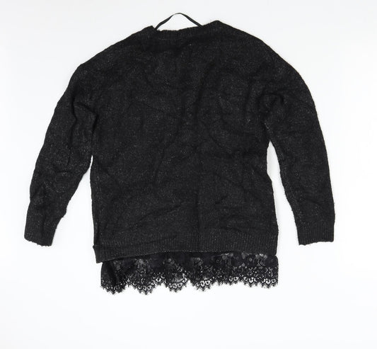 Primark Womens Black Knit Pullover Jumper Size S - Lace Trim
