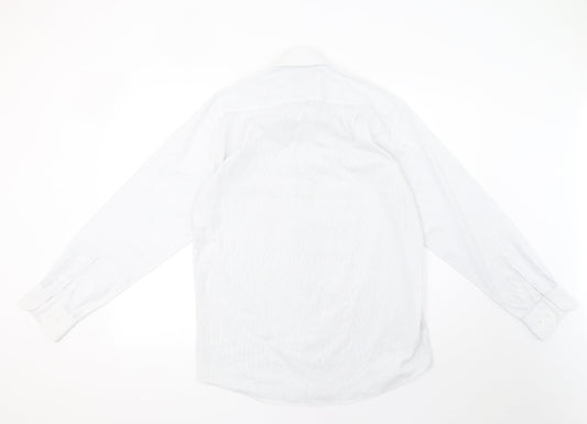 Mens UK Size 15 Marks and Spencer White Button-Up Long Sleeve Casual Shirt
