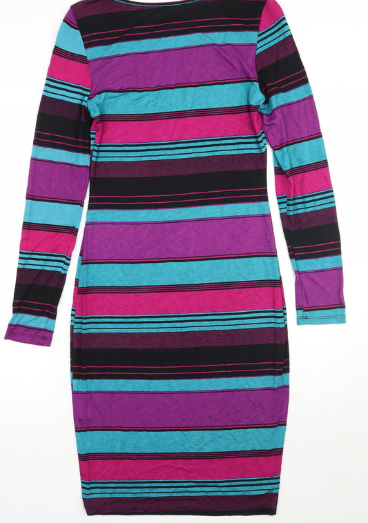 Preworn Womens Black Striped A-Line Size 8