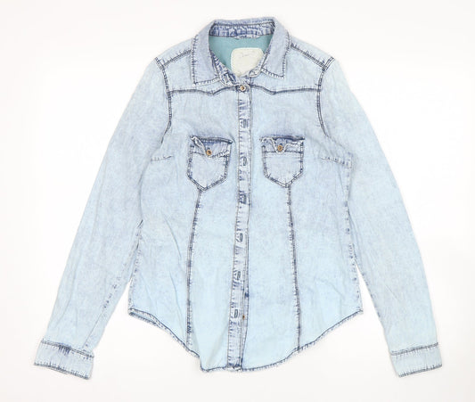 Womens UK Size 8 Denim Co Blue Basic Button-Up