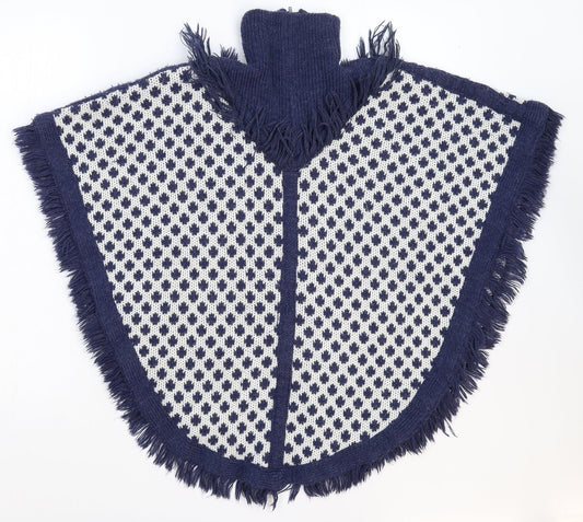 Jomar Womens Blue Geometric Knit Cape Jumper Size L