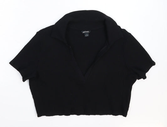 Womens UK Size L Monki Black Cropped Polo