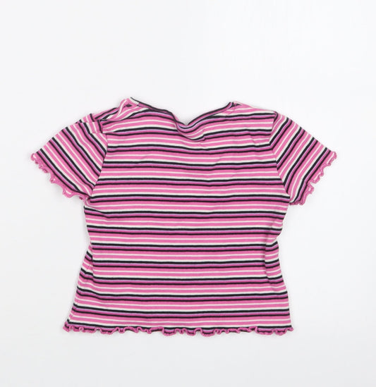Matalan Girls Pink Striped Basic T-Shirt Size 5 Years
