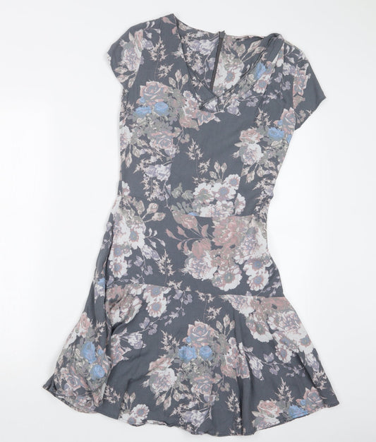 Next Womens Grey Floral T-Shirt Dress Size 6