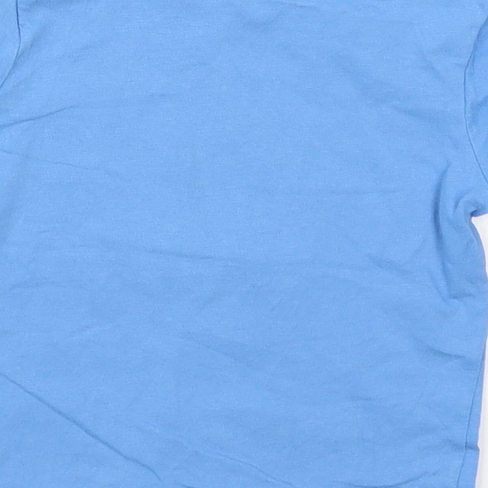 Brand and care label for Nutmeg boys’ blue basic t-shirt, size 12-18, months - did someone say pool party? sharks