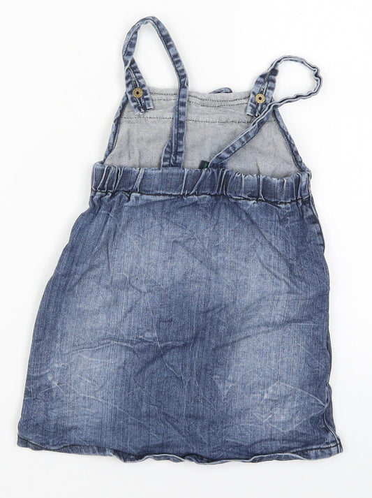 Benetton Girls Blue Denim Pinafore/Dungaree Dress Size 3-4 Years