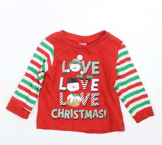 B&M Boys Red Geometric Babydoll Pyjama Top Size 6-9 Months - Christmas