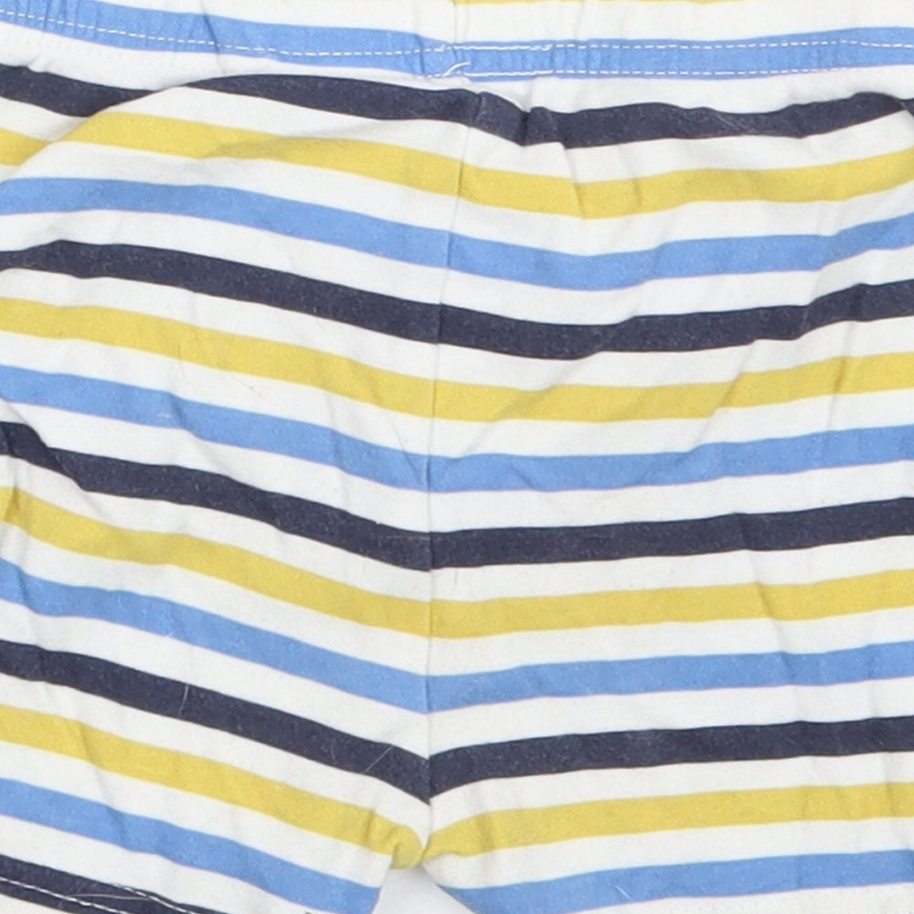Brand and care label for George boys’ blue striped cropped trousers, size 12-18, months