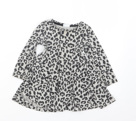 F&F Girls Grey Animal Print T-Shirt Dress Size 12-18 Months