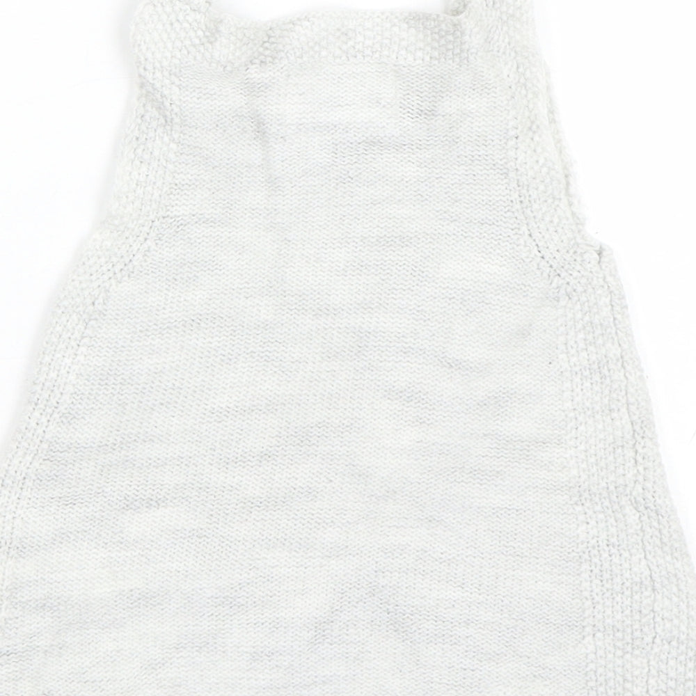 Brand and care label for F&F girls’ grey tank dress, size 6-9, months