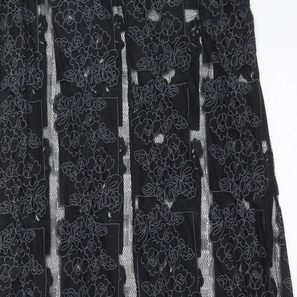 Lola Skye Womens Black Floral T-Shirt Dress Size 8 - Sheer panels