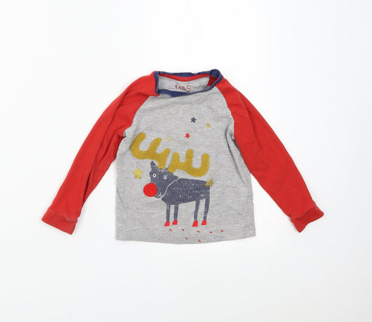 M&S Baby Multicoloured Solid Pyjama Top Size 18-24 Months - Reindeer