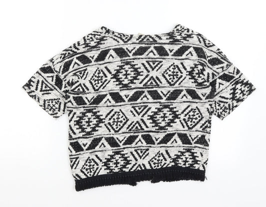 TU Girls White Geometric Cardigan Jumper Size 8 Years