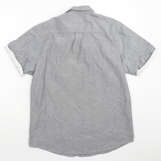 Mens UK Size L Cedar Wood State Grey Button-Up Short Sleeve Casual Shirt