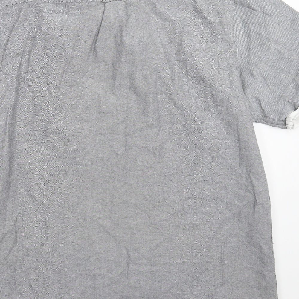 Mens UK Size L Cedar Wood State Grey Button-Up Short Sleeve Casual Shirt