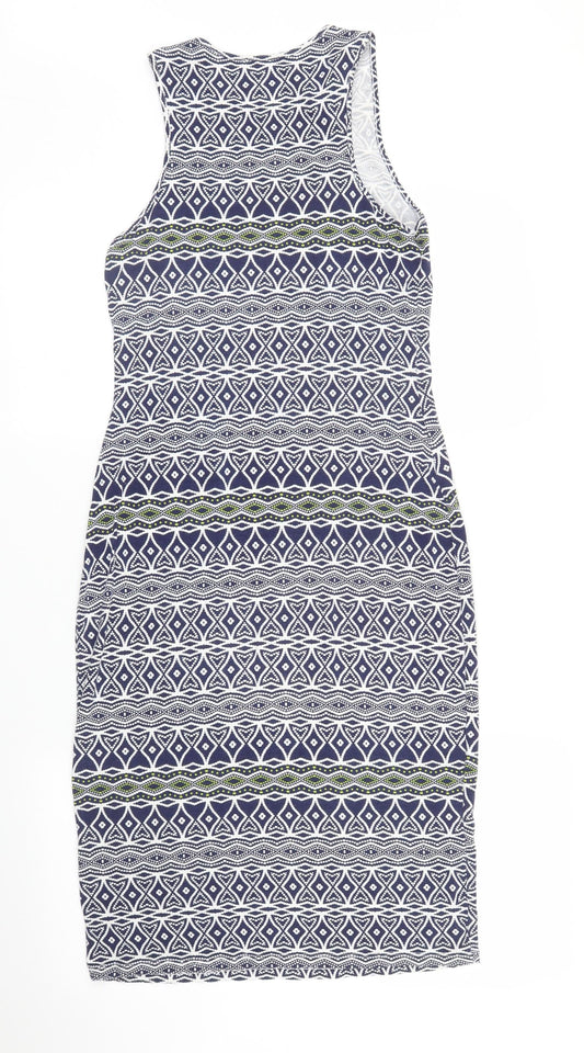 Preworn Womens Blue Geometric Tank Dress Size S