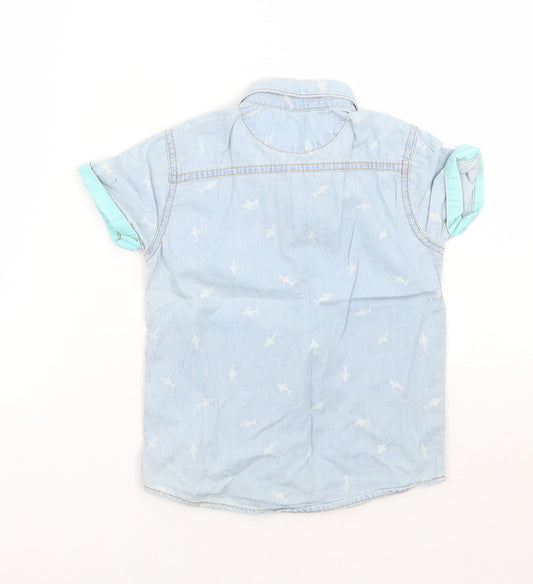 George Boys Blue Basic Button-Up Size 4-5 Years - Sharks