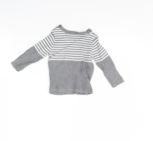 Preworn Baby Grey Striped Pullover Jumper Size 3-6 Months