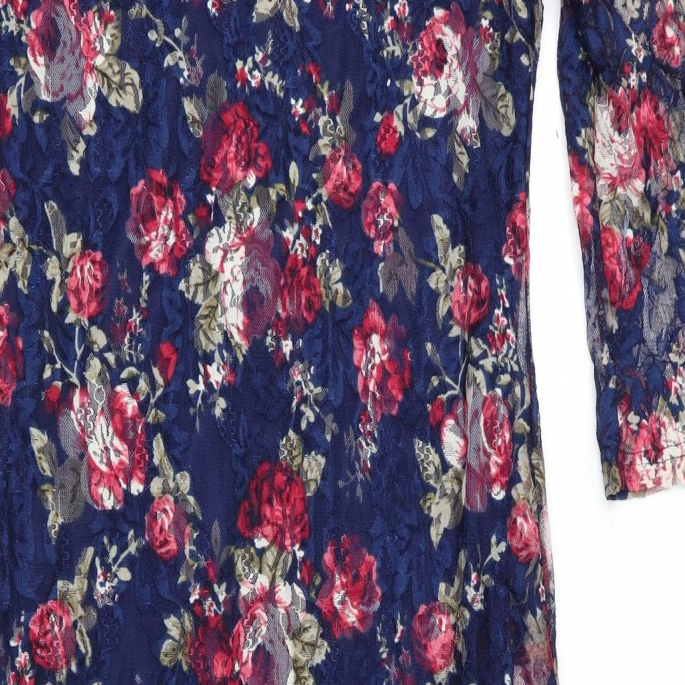 Pussycat London Womens Blue Floral Bodycon Size 10 - Lace Overlay Dress