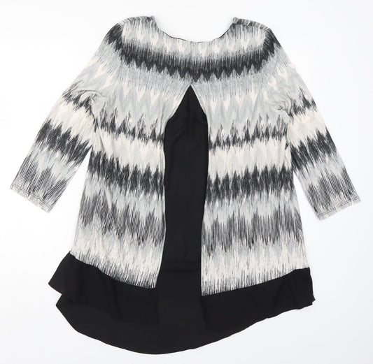 Bonmarché Womens Grey Geometric Basic T-Shirt Size 14 - Zig Zag