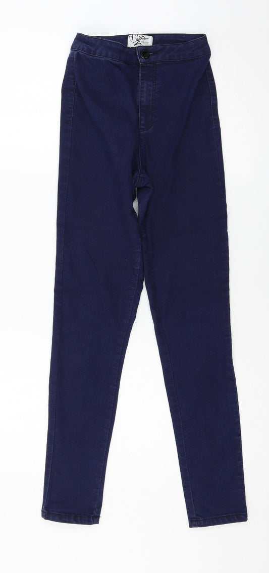 Additional front view of Miss Selfridge women’s blue denim skinny jeans, size UK 8, 27-inch leg