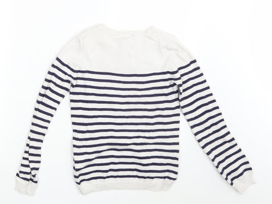 H&M Girls White Striped Pullover Jumper Size 10-11 Years