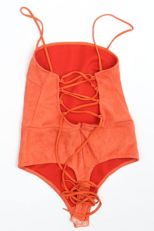 In the Style Womens Orange  Velvet Bodysuit One-Piece Size 10