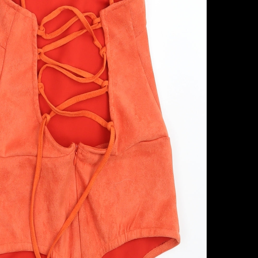 In the Style Womens Orange  Velvet Bodysuit One-Piece Size 10