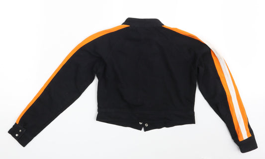 Preworn Womens Black Striped Full Zip Jumper Size 14