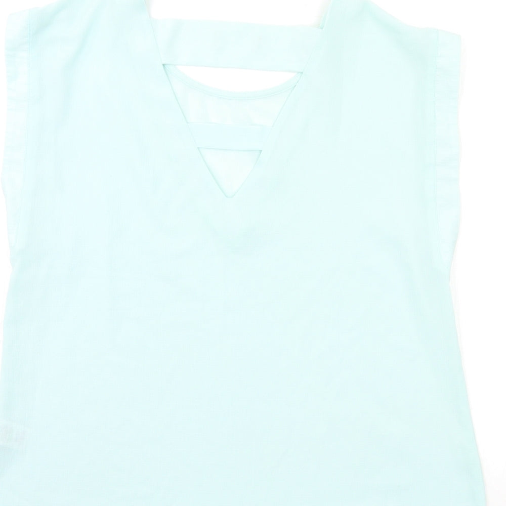 Brand and care label for Papaya women’s blue basic blouse, size UK 12