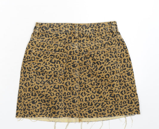 Denim & Co. Womens Beige Animal Print Denim A-Line Skirt Size 6