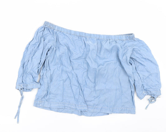 Miss Selfridge Womens Blue Cropped T-Shirt Size 12