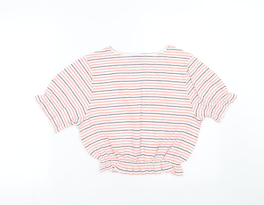 Primark Womens White Striped Cropped T-Shirt Size S