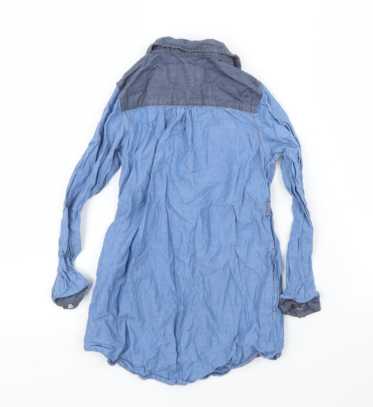 H&M Girls Blue Denim Tunic Blouse Size 5 Years
