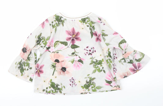 Evie Girls Grey Floral Basic Blouse Size 7 Years