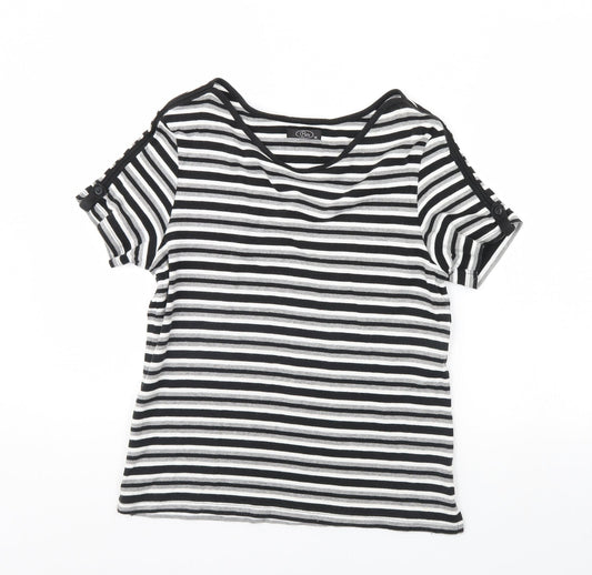 Additional front view of BM women’s black striped basic blouse, size M