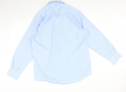 Mens UK Size 16.5 Cedarwood state Blue Button-Up Long Sleeve Casual Shirt