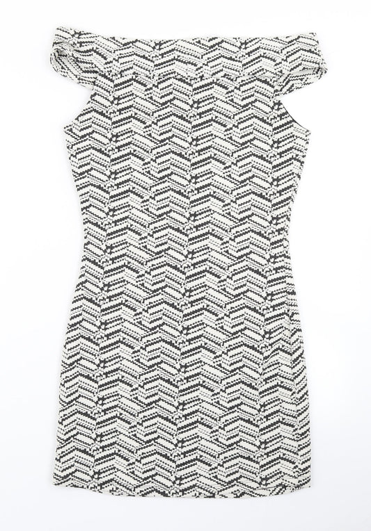 Mango Womens White Herringbone Bodycon Size S