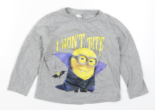 Preworn Boys Grey Solid Pyjama Top Size 5-6 Years - Minions I Won't Bite