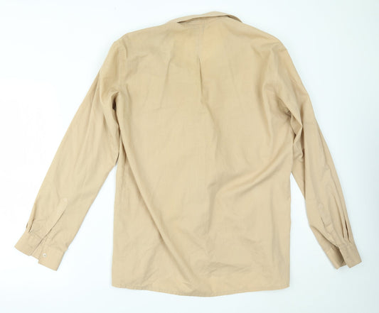 Mens UK Size L htex Beige Button-Up Long Sleeve Casual Shirt